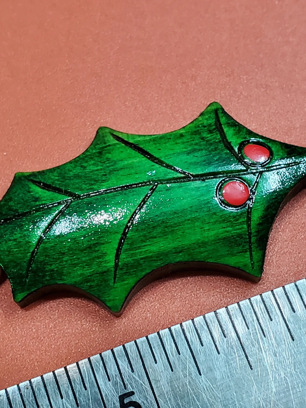 Vintage Handmade Green Holly Leaf Keychain - Holiday Home Accent